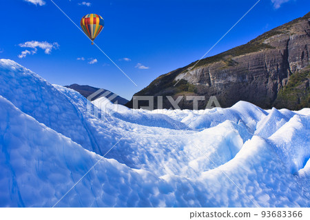 Balloons floating over beautiful glaciers in Patagonia 93683366
