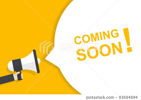 hand holding megaphone with coming soon speech bubble banner vector with copy space for business, marketing, flyers, banners, presentations, and posters. illustration 93684894