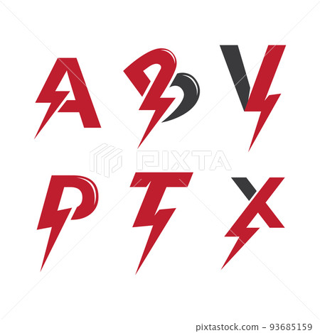 V letter initial Power lightning logo 93685159