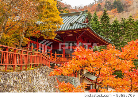 Autumn in Oku-Nikko, one of Japan's leading tourist destinations, Nikko Yamachuzenji Temple (Tachiki Kannon) in autumn 93685709