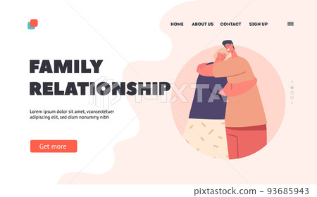 Family Relationship Landing Page Template. Happy Lovers Dating, Love Feelings, Romance Emotions. Male and Female Hugging 93685943