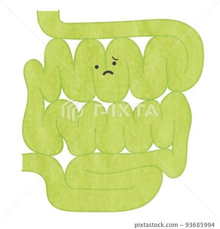 Illustration of the small intestine with a troubled face 93685994