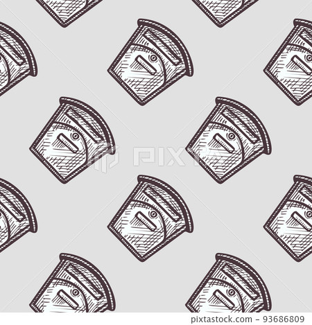 Mailbox engraved seamless pattern. Vintage letterbox in hand drawn style. 93686809