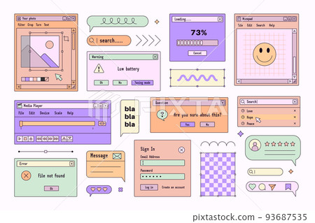 Browser Computer Interface Windows in Vaporwave 90s Style. Retro PC Desktop Template Boxes. Vector 93687535