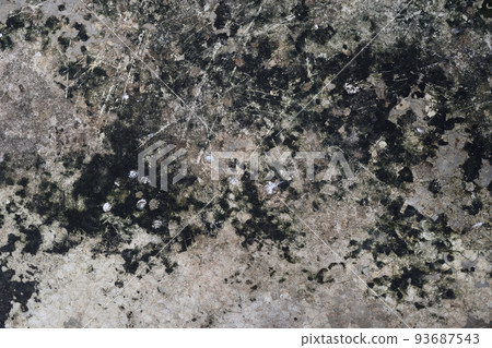 Stains and cracks on concrete surface , Black with green and brown stripe on gray background 93687543