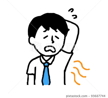 A man in a tie suffering from armpit odor (simple) 93687744