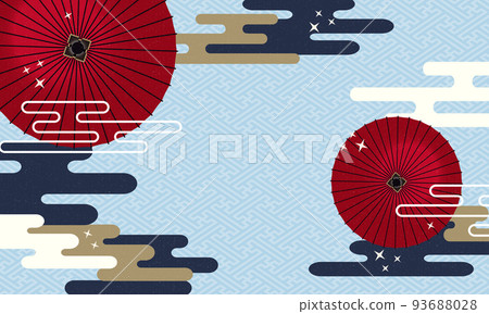 日式日式雨傘和霧霾圖案藍色背景文本空間 日式日式雨傘和霧霾圖案藍色背景文本空間 93688028