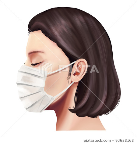 一個戴著面具、閉上眼睛的女人的側面圖 光柵材料 93688168