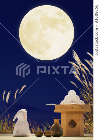 一隻白兔在滿月之夜仰望月亮/滿月、中秋月、賞月的概念形象 一隻白兔在滿月之夜仰望月亮/滿月、中秋月、賞月的概念形象 93688656