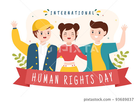 Human Rights Day Template Hand Drawn Flat Cartoon Illustration with Hands Raised Breaking Chains or Holding Hand Design 93689837