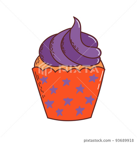 Cute halloween cupcake. Halloween element. Trick or treat concept. Vector illustration in hand drawn style Cute halloween cupcake. Halloween element. Trick or treat concept. Vector illustration in hand drawn style 93689918