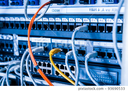Detail of server room with patch cables 93690533