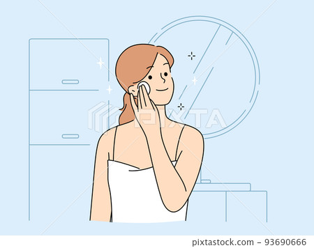 Woman do beauty procedures in bathroom Woman do beauty procedures in bathroom 93690666