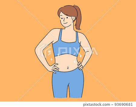 Happy woman in sportswear show good shape Happy woman in sportswear show good shape 93690681