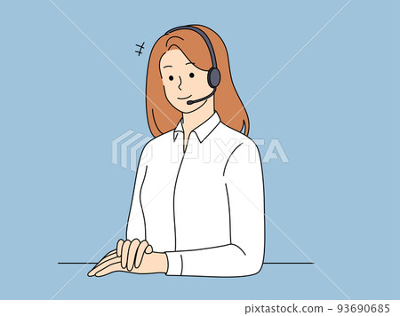 Happy woman operator in headset  93690685