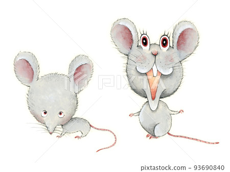 A mouse with a calm face and a mouse with a surprised face Hand-drawn style 93690840