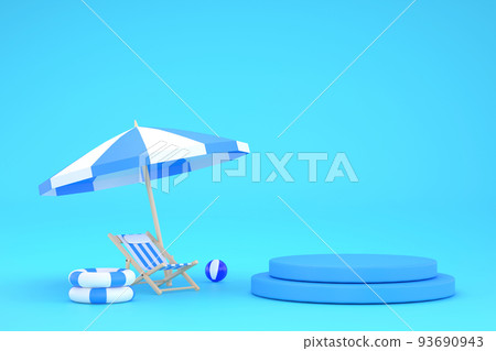 beach umbrella, beach ball, swimming ring and beach chair. Summer travel and holiday concept. beach umbrella, beach ball, swimming ring and beach chair. Summer travel and holiday concept. 93690943