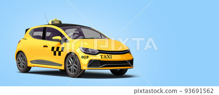 taxi online internet service transportation concept  yellow taxi 3d render on blue gradient 93691562