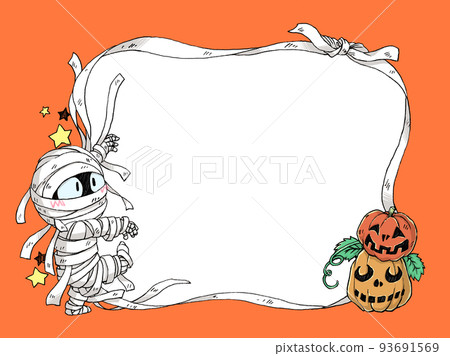 Halloween decoration frame with mummy man and pumpkin Halloween decoration frame with mummy man and pumpkin 93691569