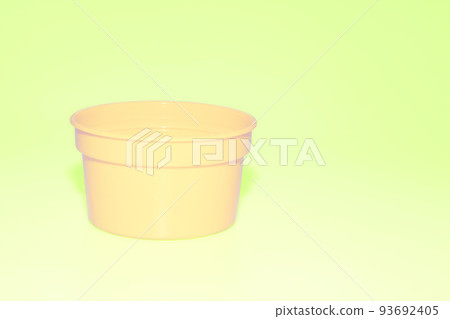 Yellow plastic jar capacity of isolated on salade green pale 93692405