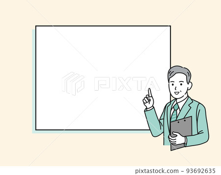 Explaining speaking man in a suit middle aged... - Stock Illustration ...