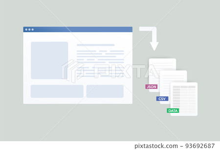 Web scraping - process of automatically searching, parsed, mining and reformatted data from website. Web data extraction software concept. Information harvesting from world wide web pages. Web scraping - process of automatically searching, parsed, mining and reformatted data from website. Web data extraction software concept. Information harvesting from world wide web pages. 93692687