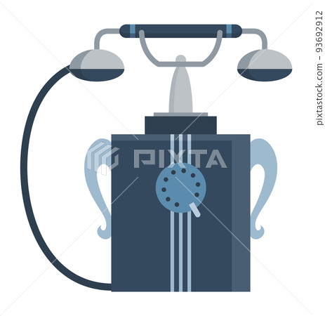 Step of evolution of phone. Classic communication device. Old antique analog technology of phone. Gadget of retro generation Step of evolution of phone. Classic communication device. Old antique analog technology of phone. Gadget of retro generation 93692912