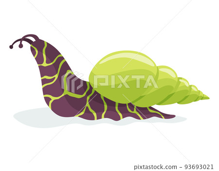 Snail crawling. Snailfish colour shell. Colourful mollusk character isolated in cartoon style. Multicolored slug snail-shaped for kids design or speed snail-paced 93693021