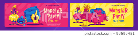 Monster party posters with cute alien creatures Monster party posters with cute alien creatures 93693481