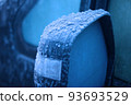 Frozen car rearview mirror in subzero winter 93693529