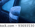 Frozen car rearview mirror in subzero winter 93693530