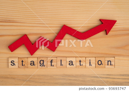 Word stagflation assembled from wooden letters game and red arrow on wooden background Word stagflation assembled from wooden letters game and red arrow on wooden background 93693747