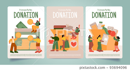 Donation posters with people donate food, money 93694096