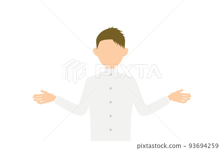 A male student wearing a white school uniform, gesture to spread both hands 93694259