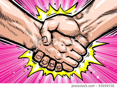 Gekiga manga-style illustration with a strong handshake 93694536