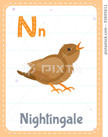 Alphabet printable flashcard with letter N and nightingale bird Alphabet printable flashcard with letter N and nightingale bird 93695611