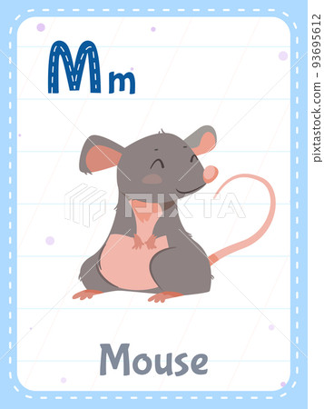 Alphabet printable flashcard with letter M and mouse animal Alphabet printable flashcard with letter M and mouse animal 93695612
