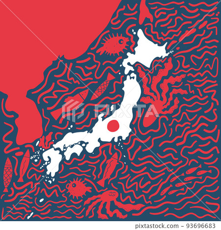 Vector hand drawn stylized map of Japan. East map element. Japanese  Travel illustration. Asia continent atlas 93696683