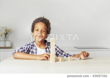 Happy child portrait. Little kid boy on white background 93697392