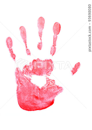 Bloody palm print on a white background. Isolated. Halloween. 93698080