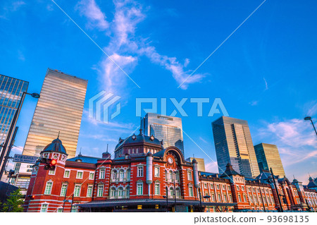 Tokyo cityscape in Japan Looking at the red brick station building of Tokyo Station and the group of office buildings in Yaesu lined up in a row 93698135