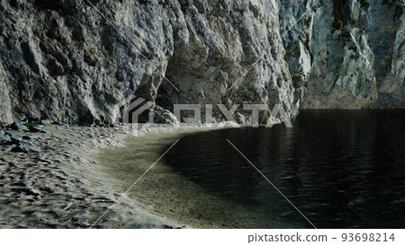 View of a high cliff and black ocean 93698214