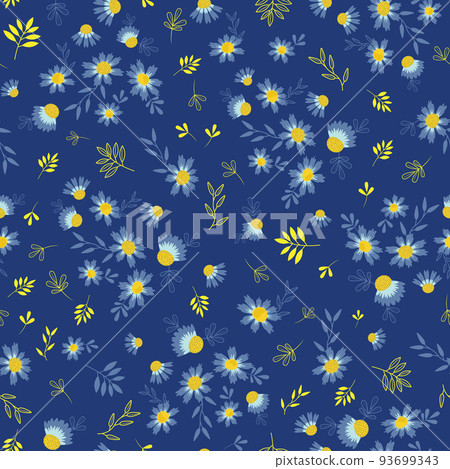 Royal blue daisy ditsy vector seamless pattern design. Cute tiny floral vintage prints. For fashion fabric allover print, textiles, packaging, covers, wrapping, walls and more 93699343