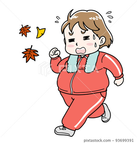Illustration of a woman running on a diet to gain weight in the fall of appetite 93699391