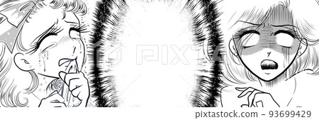 1970s girl cartoon Blond beauties biting handkerchiefs Big shock, upset, crying face Close up monochrome wide size 93699429