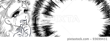 1970s girl cartoon Blond beauties biting handkerchiefs Big shock, upset, crying face Close up monochrome wide size 93699431