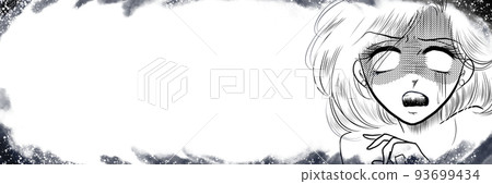 70's cartoon blond beauty big shock upset white eyes face close up monochrome wide size 93699434