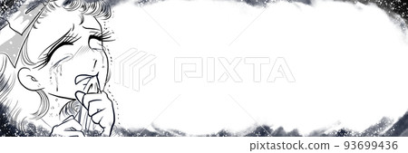 1970s girl cartoon Blond beauties biting handkerchiefs Big shock, upset, crying face Close up monochrome wide size 93699436