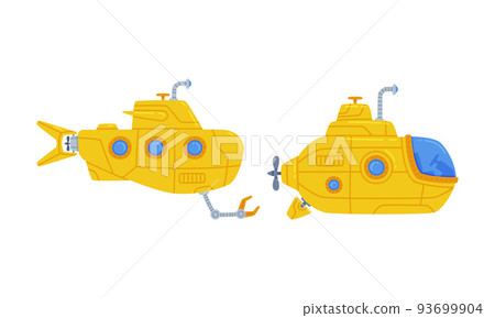 Yellow Submarine Watercraft with Porthole Swimming Underwater Vector Set Yellow Submarine Watercraft with Porthole Swimming Underwater Vector Set 93699904