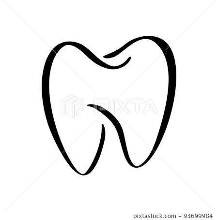 Tooth logo icon for dentist or stomatology dental care design template. Vector isolated black line contour tooth symbol for dentistry clinic or medical center and toothpaste package Tooth logo icon for dentist or stomatology dental care design template. Vector isolated black line contour tooth symbol for dentistry clinic or medical center and toothpaste package 93699984
